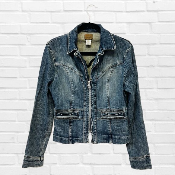 Jill Stuart Jeans Vintage Front Zip Denim Jacket V-Neck Classic Jean Blazer - Picture 5 of 11